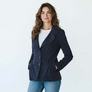 Etcetera Peplum Jacket Navy Blue Round Neck with Button Closure Women's Size 4